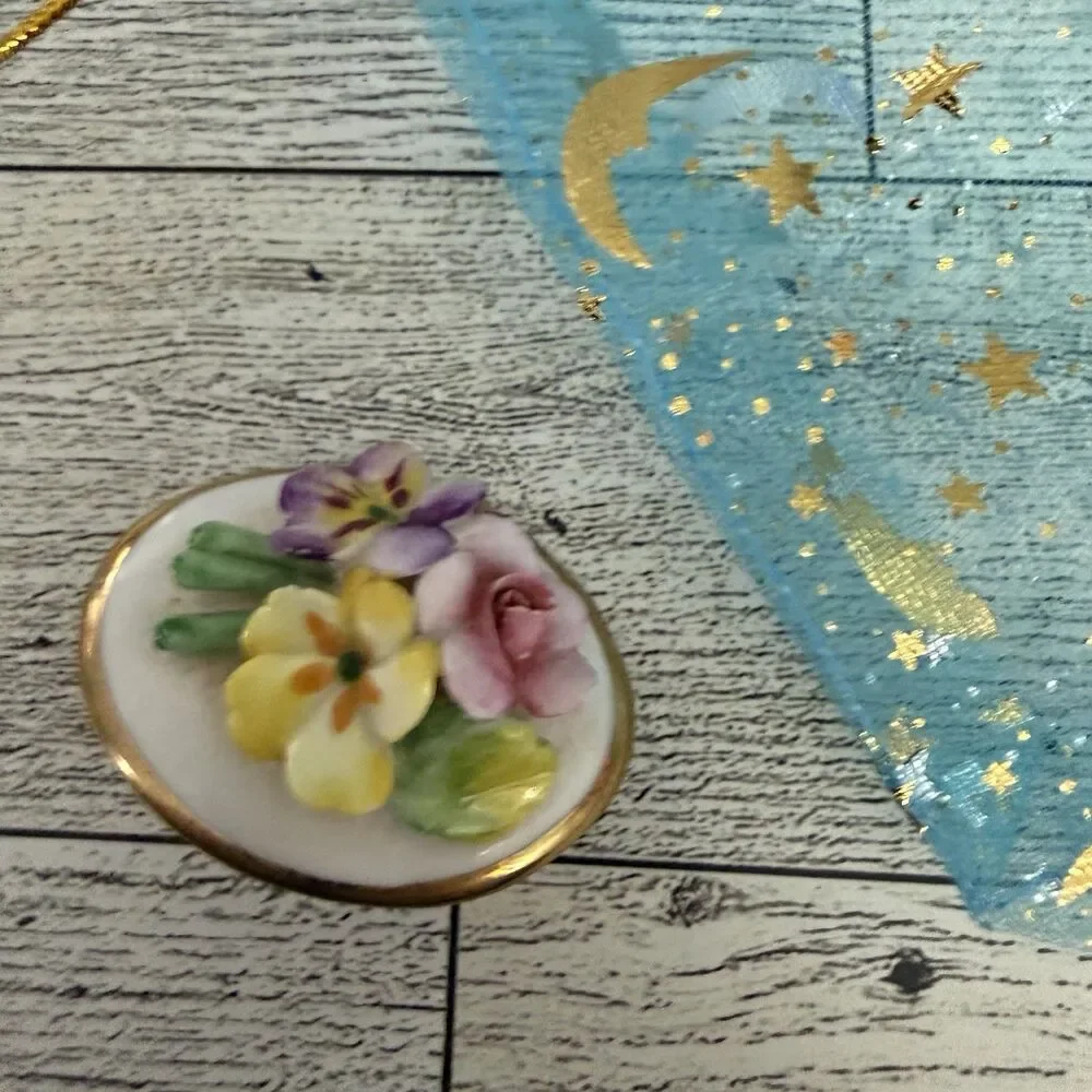 Artone Vintage British Bone China Yellow Rose Pansies Flower Brooch England